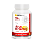 Bottle of bergamet pro+ citrus bergamot superfruit supplement on white background