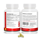 Back and side of bottle of bergamet pro+ supplement with 2 capsules on a white background.