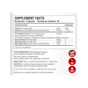Supplement facts for bergamet pro+