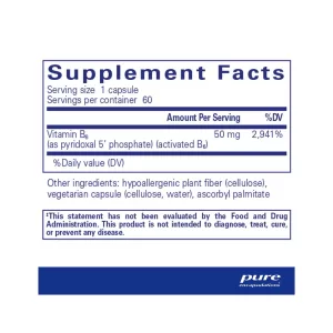 Supplement facts label for pure encapsulations p5p 50 supplement with 50 mg of vitamin b6