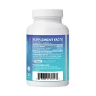 Side of bottle of microbiome labs pyloguard postbiotic supplement on a white background