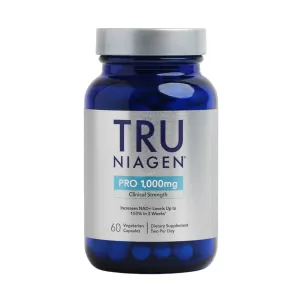 Bottle of Tru Niagen Pro 1000 mg supplement 60 count