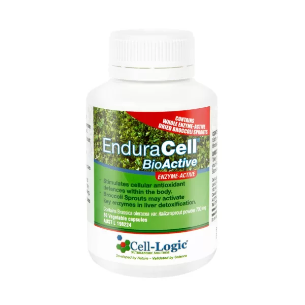 Bottle of Cell-Logic EnduraCell Bioactive 80 capsules on a white background