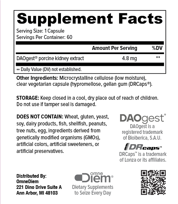 Histamine Digest PureMAX DAO supplement facts