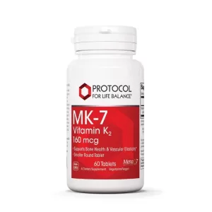 Bottle of Protocol for Life Balance MK-7 Vitamin K2 160 mcg, 60 Tablets.