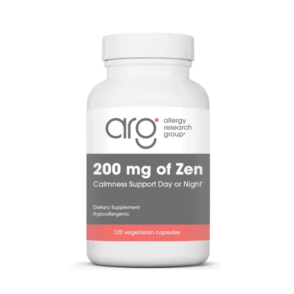 Bottle of Allergy Research Group 200 mg of Zen calmness support supplement.