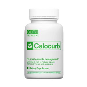 Bottle of calocurb glp-1 activator amarasate appetite control on a white background