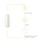 Example of capsule of integrative therapeutices l-theanine with text about special dietary notes including gluten-free, vegan, and contains no soy or artificial flavors.