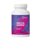 Bottle of microbiome labs mega marine gut-specific fish oil supplement on a white background