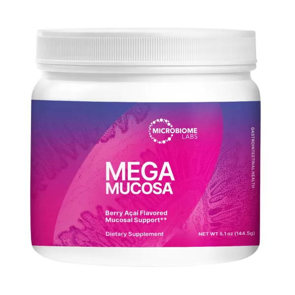 Jar of Microbiome Labs Megamucosa Powder mucosal support supplement