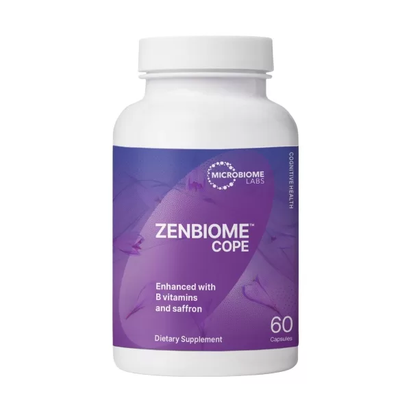 Bottle of Microbiome Labs Zenbiome Cope on a white background
