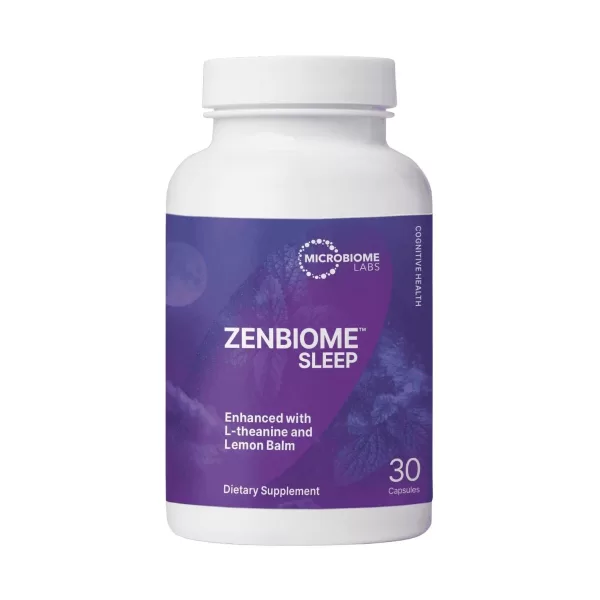 Bottle of Microbiome Labs Zenbiome Sleep on a white background