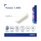 Pure encapsulations folate 1000 capsule with dimensions listed as 0. 629 inches and dietary considerations including being free from gluten, gmos, soy, dairy, and vegetarian and vegan.